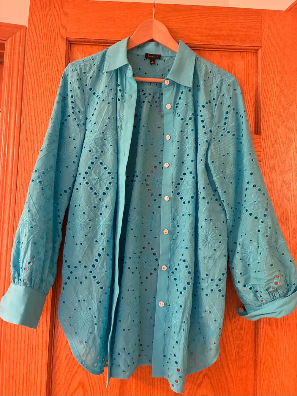 Talbots Turquoise Eyelet Button-Down Shirt